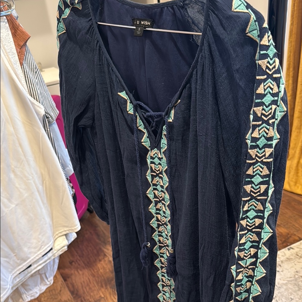 Navy Tunic with Geometric Embroidery - Picture 5 of 6